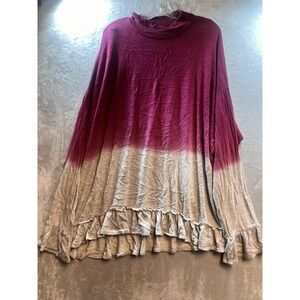 Actine Plus Size Ombre Ruffle Trim Tunic Top Burgundy‎ Beige 22 24